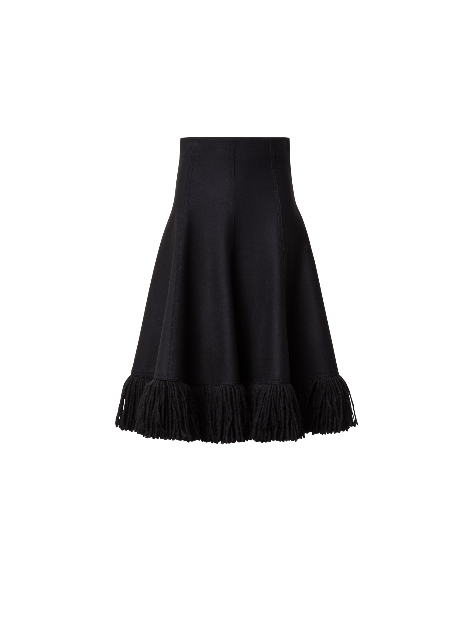 Designer Taglio Vivo Midi Skirt with Fringes - black