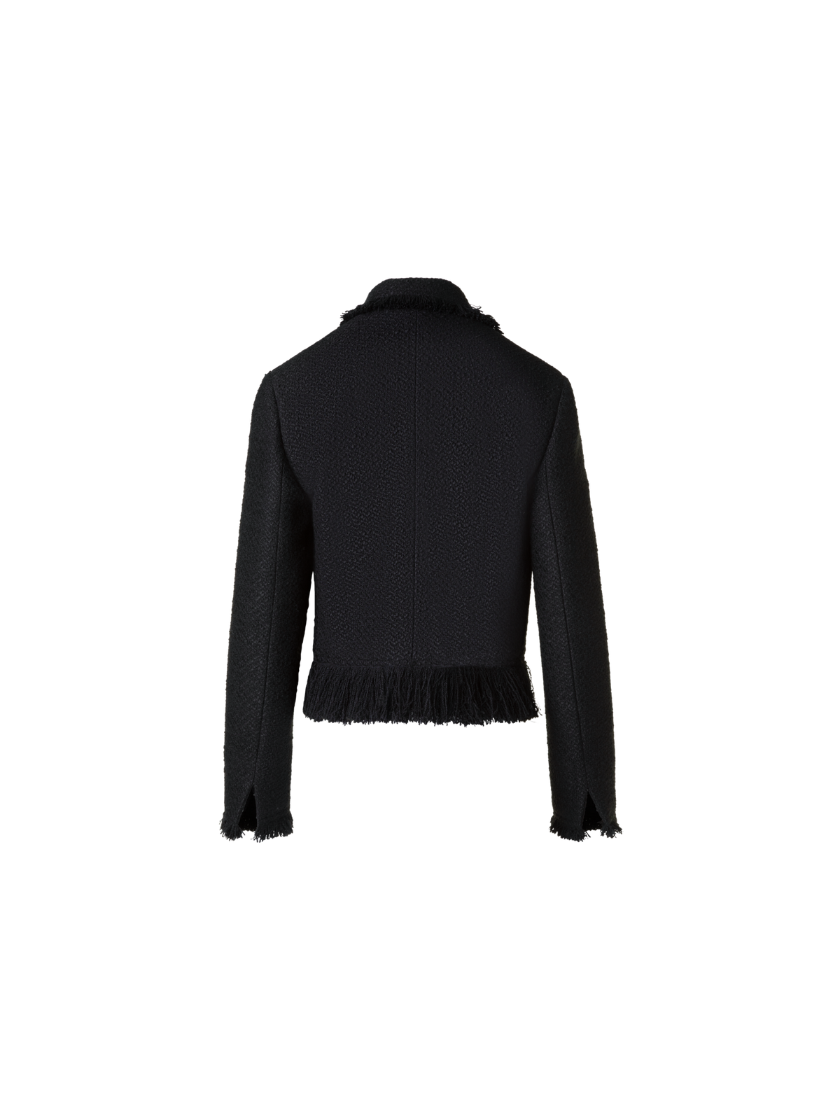 Designer Cropped Bouclé Tweed Jacket with Fringe Hem - black - neutral