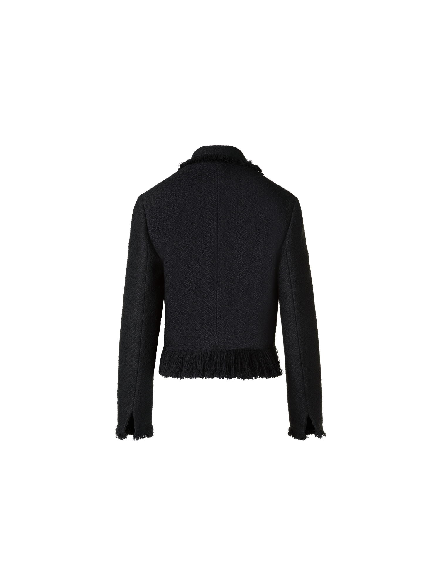 Designer Cropped Bouclé Tweed Jacket with Fringe Hem - black - neutral