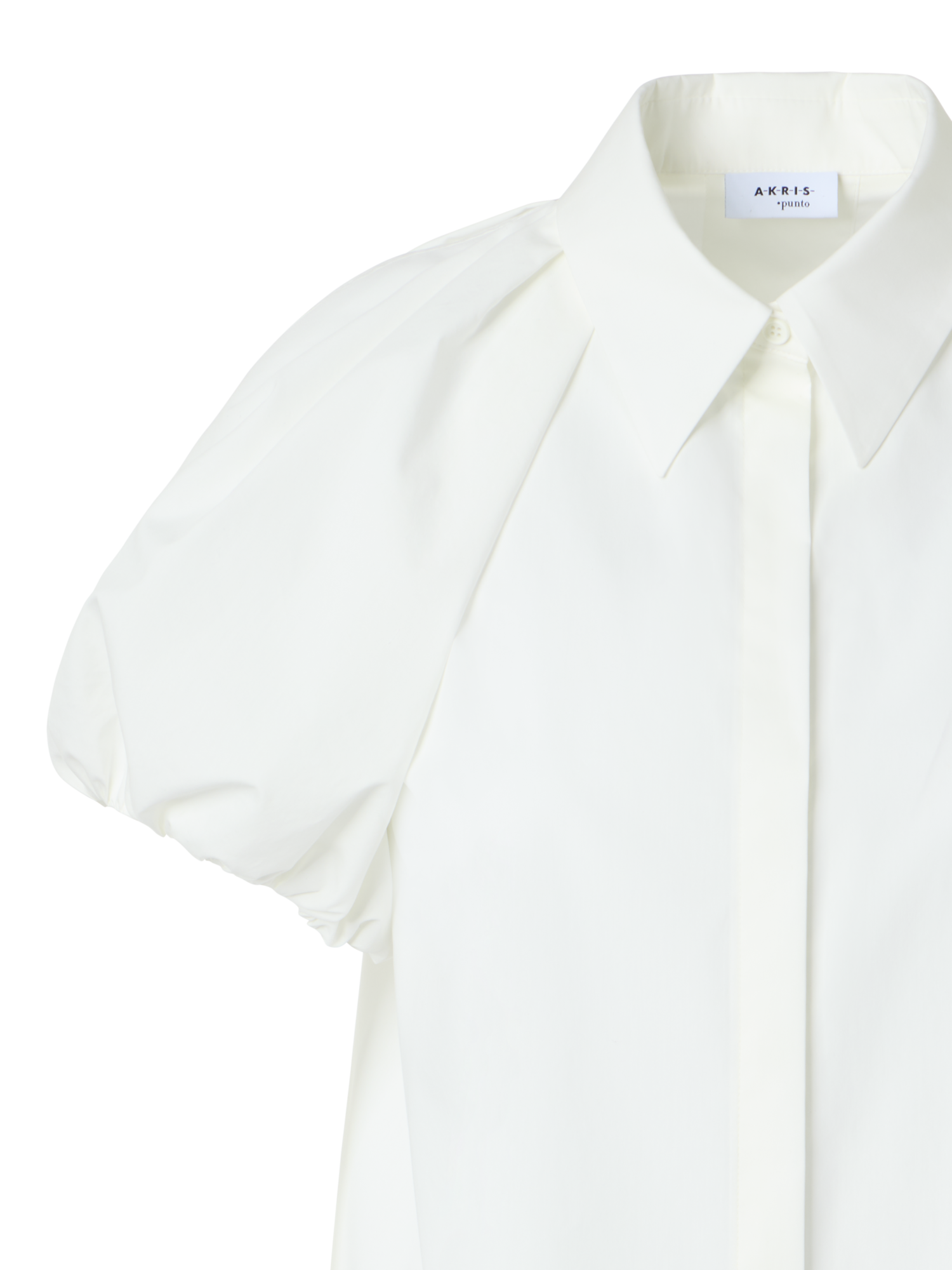 Designer Cotton Poplin Blouse with Bubble Sleeves - white