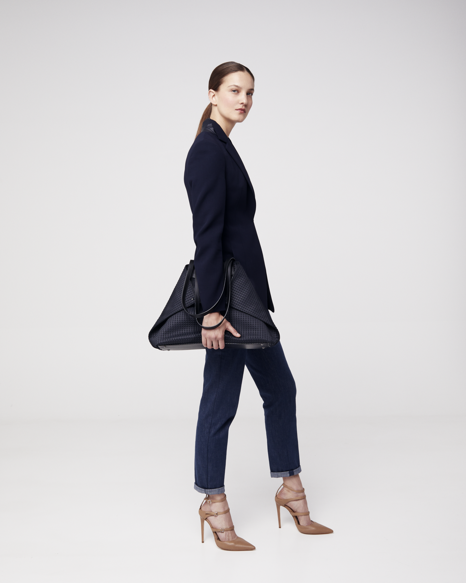 Designer Slim Cotton Denim Stretch Pants - navy - blue 