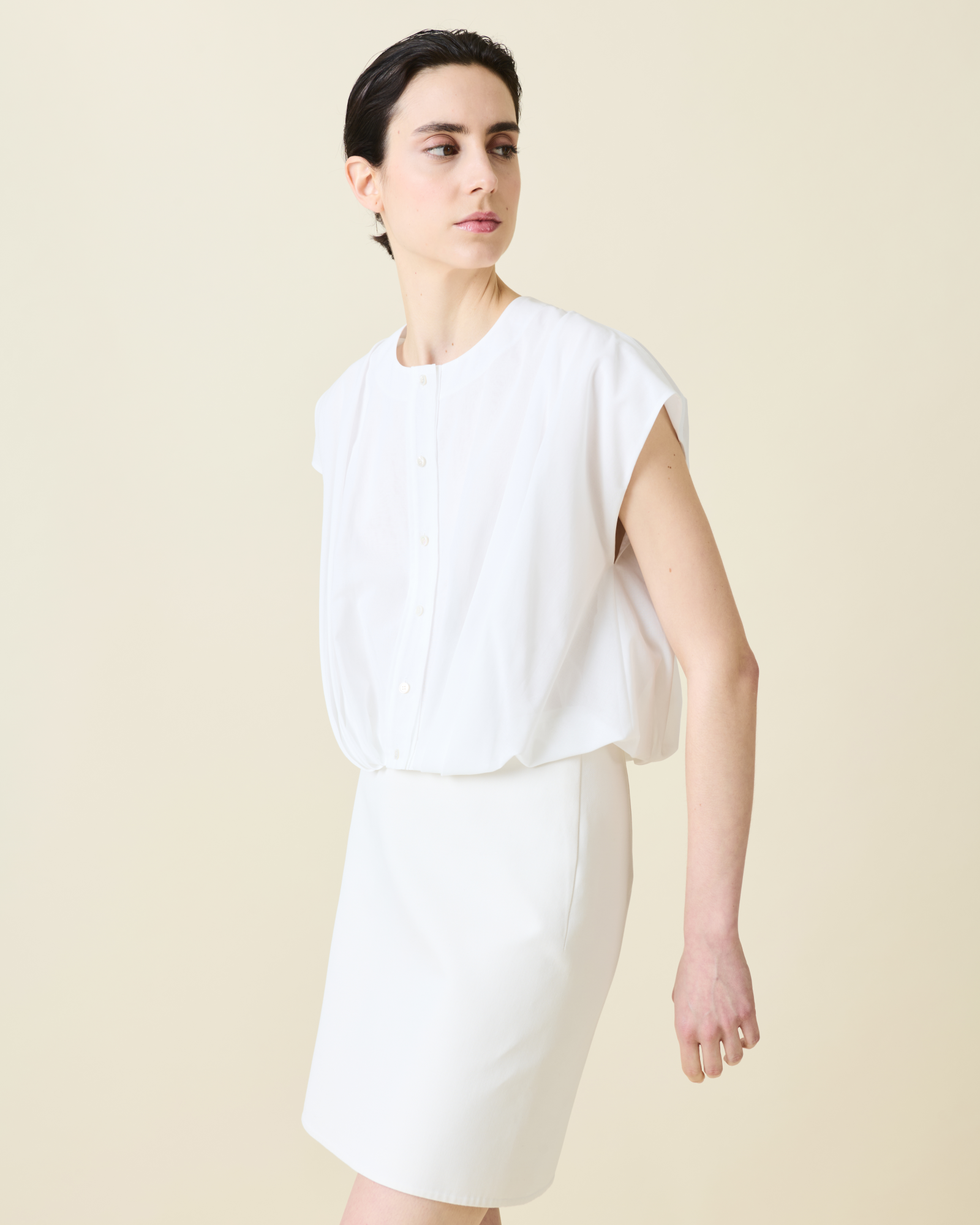 Designer Short Pencil Skirt in Cotton Double-Face - neutral - ecru - white 