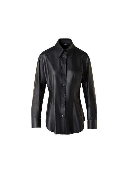 Designer Fitted Leather Blouse - black