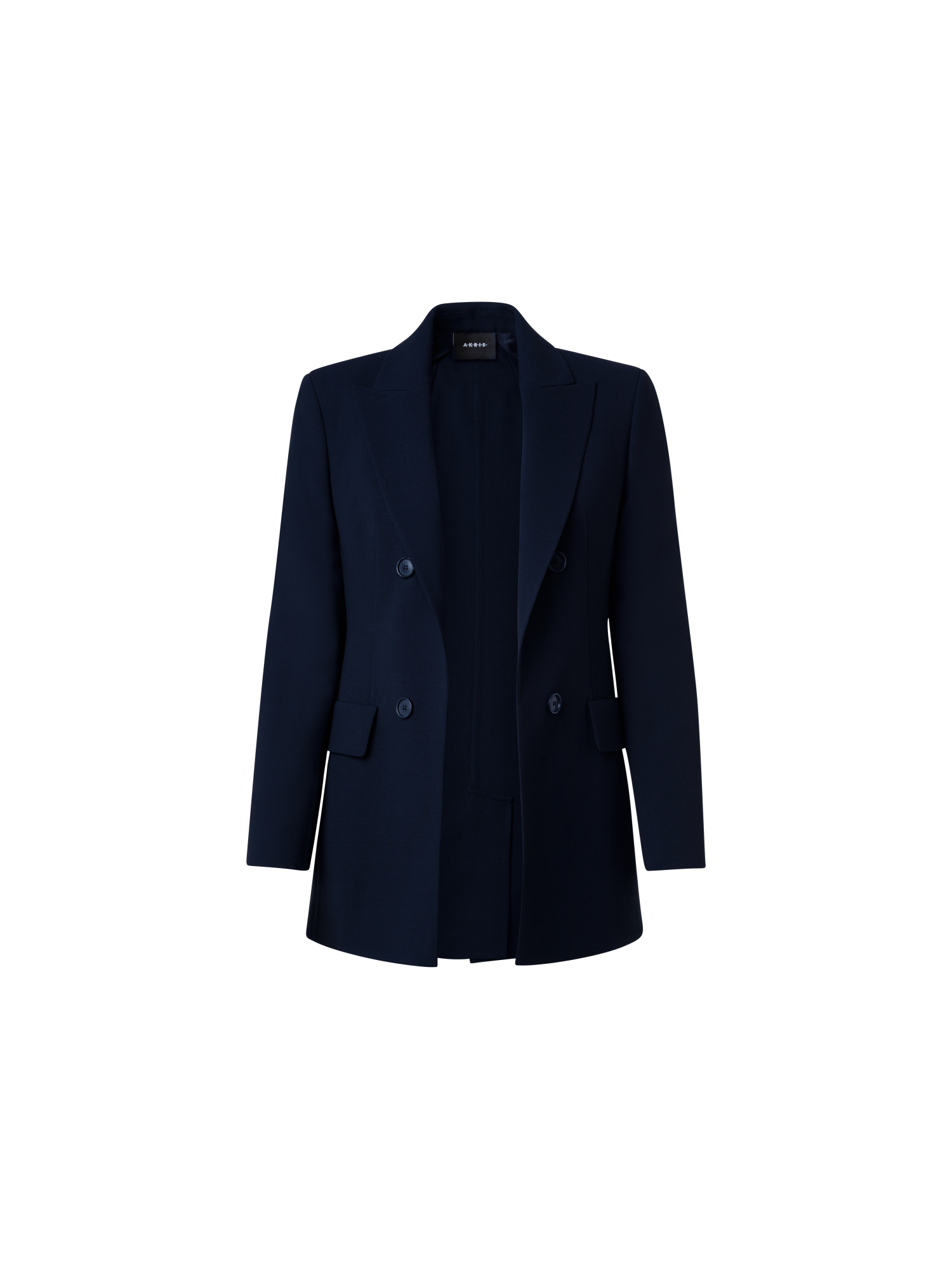 Designer Long Jacket in Wool Double-Face - navy - blue