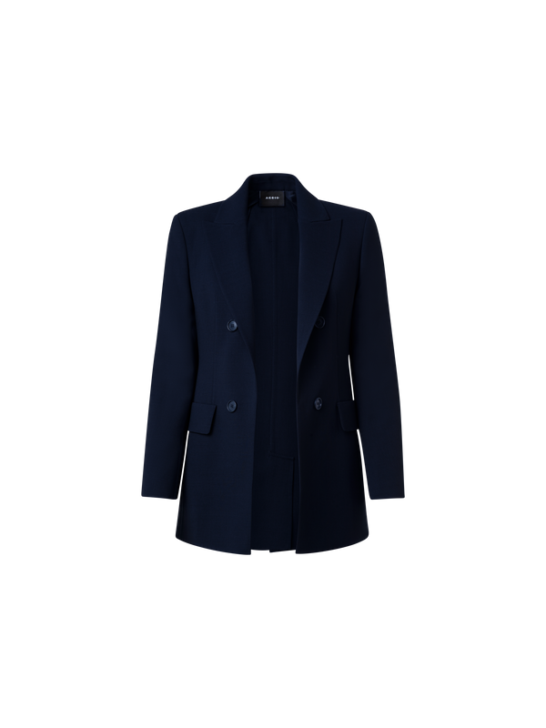 Designer Long Jacket in Wool Double-Face - navy - blue