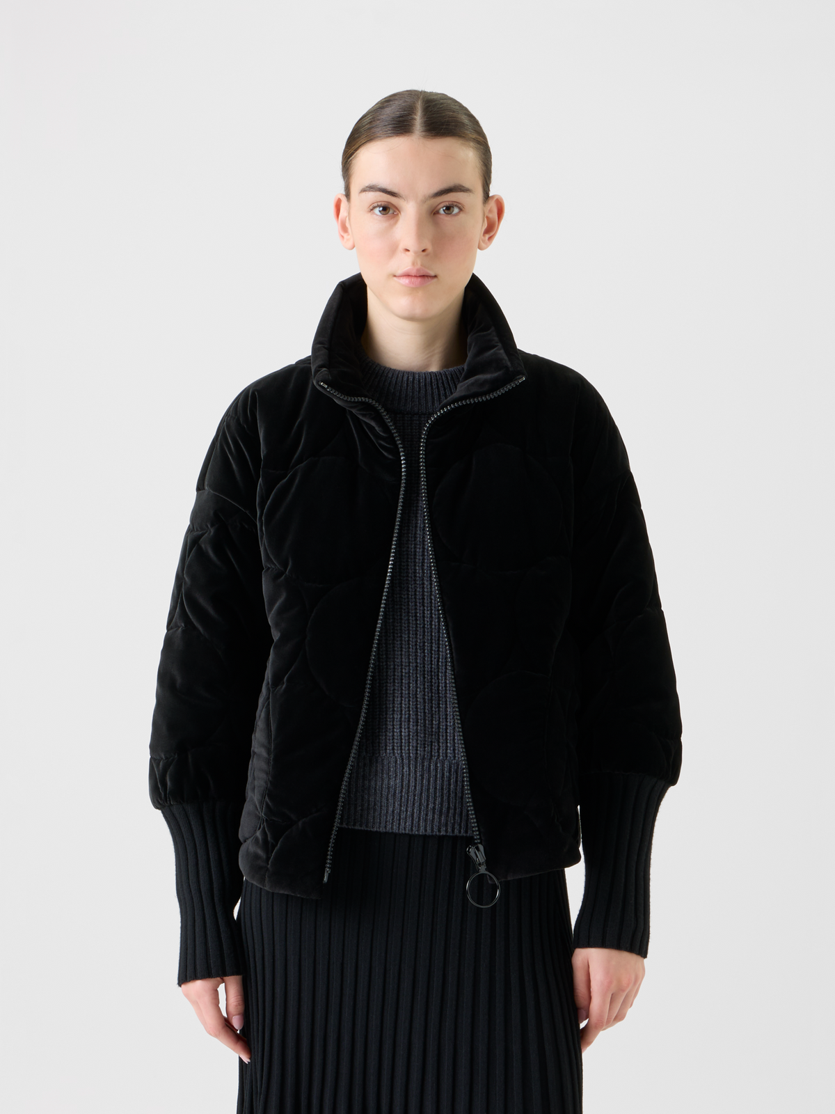 Designer Signature Dot Quilt Velvet Jacket - black - neutral #editorial