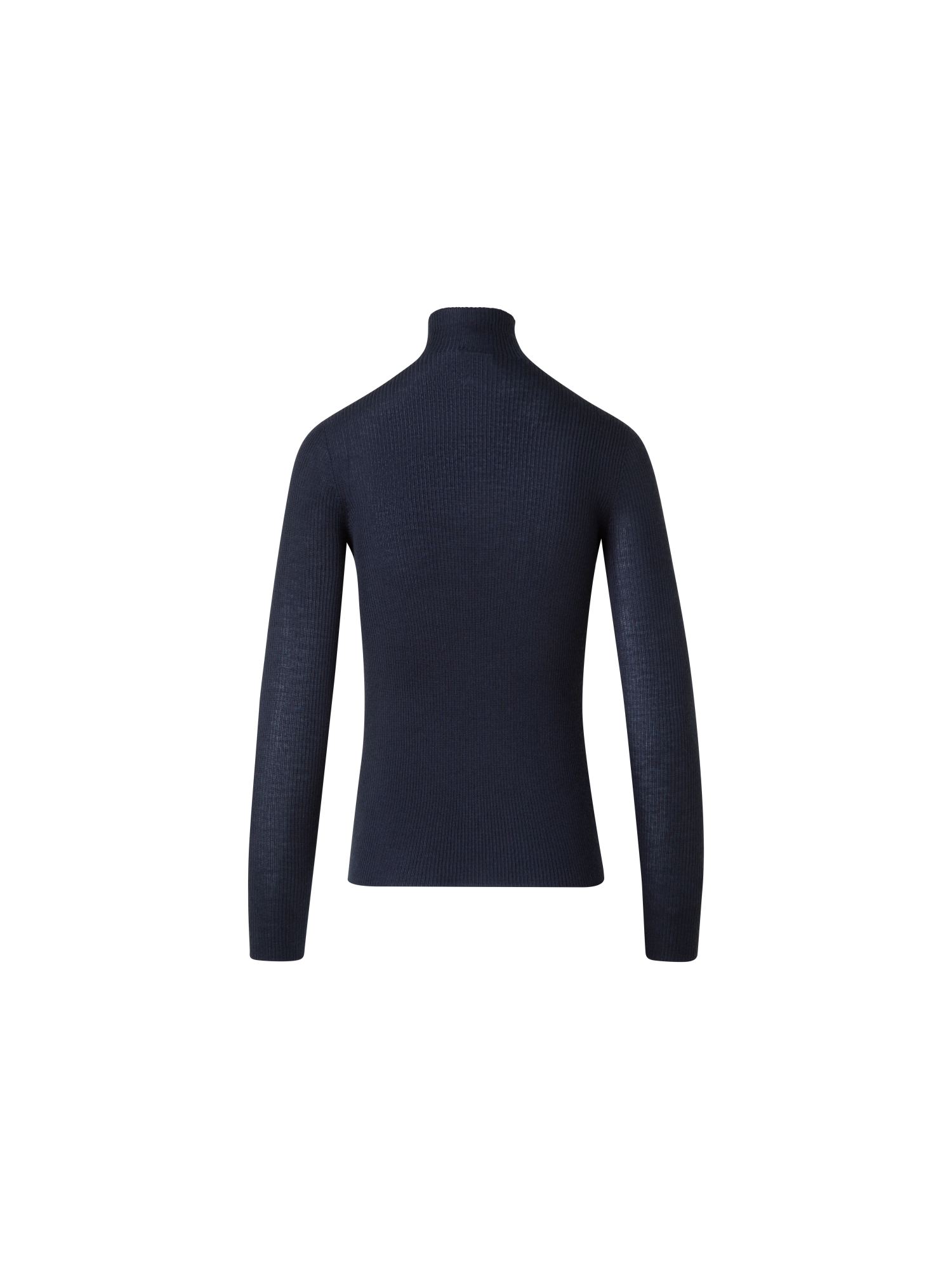 Designer Fine Rib Cashmere Silk Mock Neck Pullover - navy - blue
