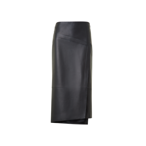 Asymmetrical Trapezoid Pencil Skirt in Leather