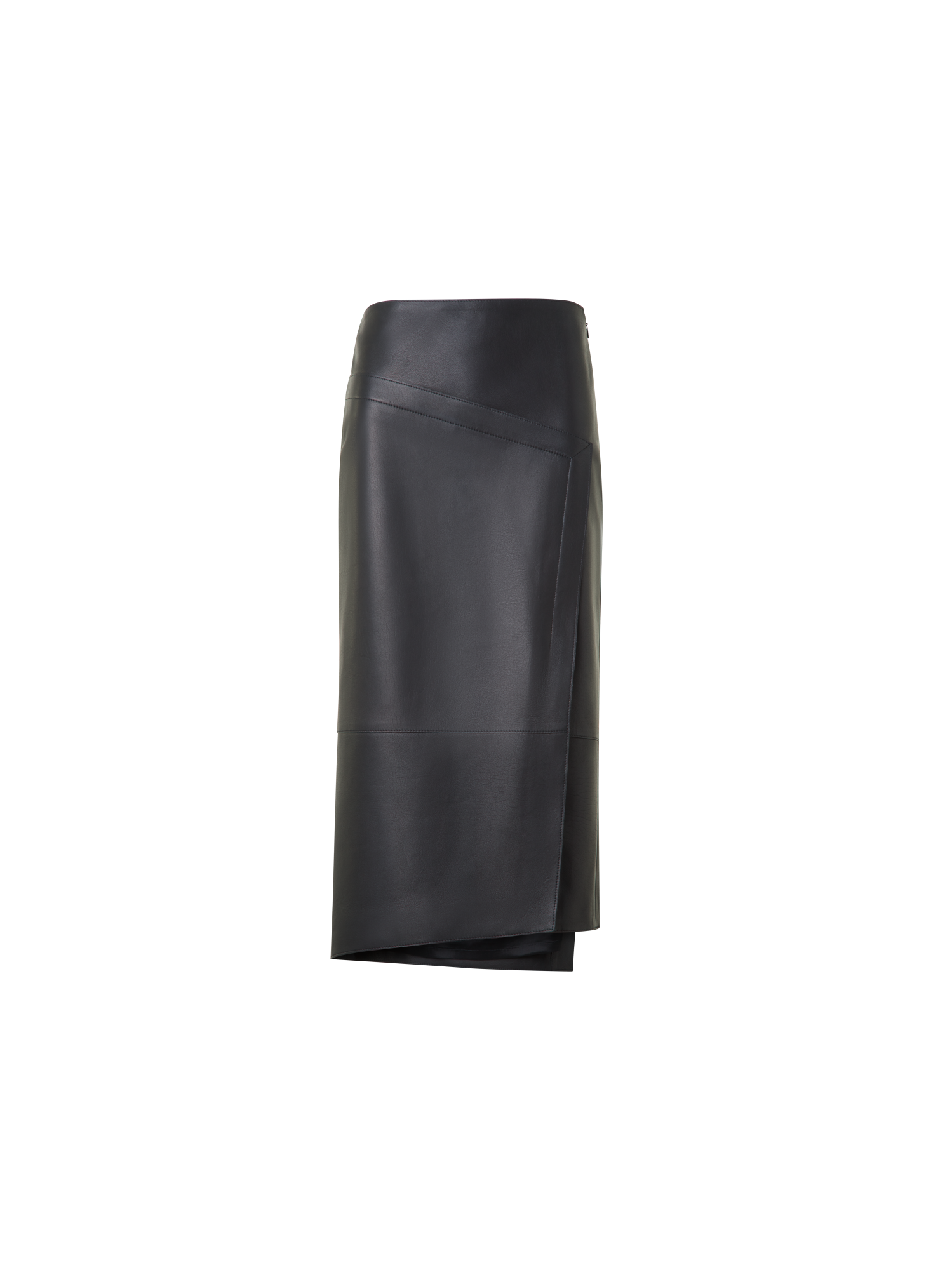 Designer Asymmetrical Trapezoid Pencil Skirt in Leather - black - neutral