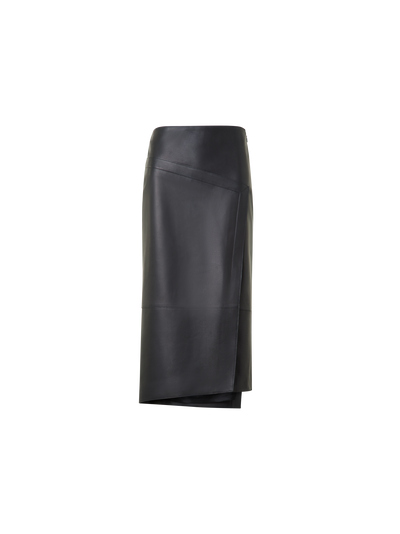 Designer Asymmetrical Trapezoid Pencil Skirt in Leather - black - neutral