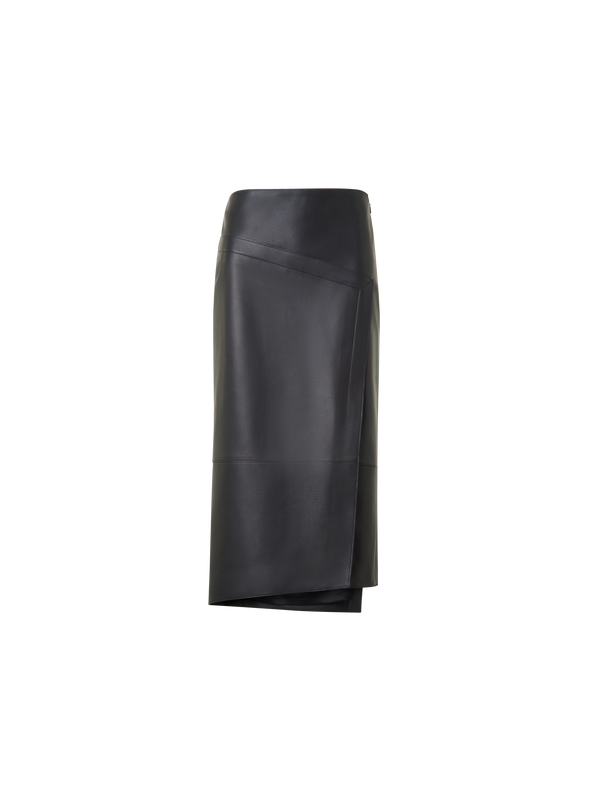 Designer Asymmetrical Trapezoid Pencil Skirt in Leather - black - neutral