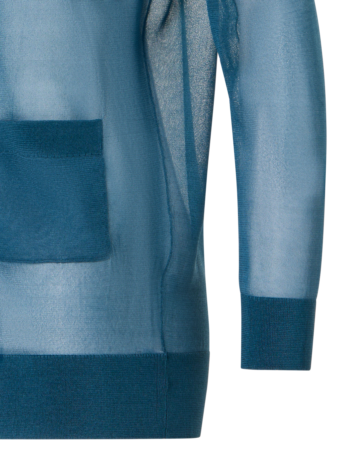 Designer Long-Sleeve Transparent Silk-Knit Long Cardigan - blue