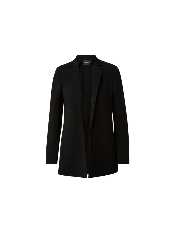 Designer Wool Double-Face Blazer with Elongated Lapel - black