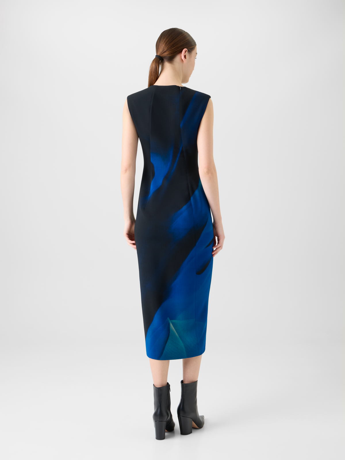 Designer Wool Shift Dress in Alyson's Cyanotype Print - blue - multicolor #editorial