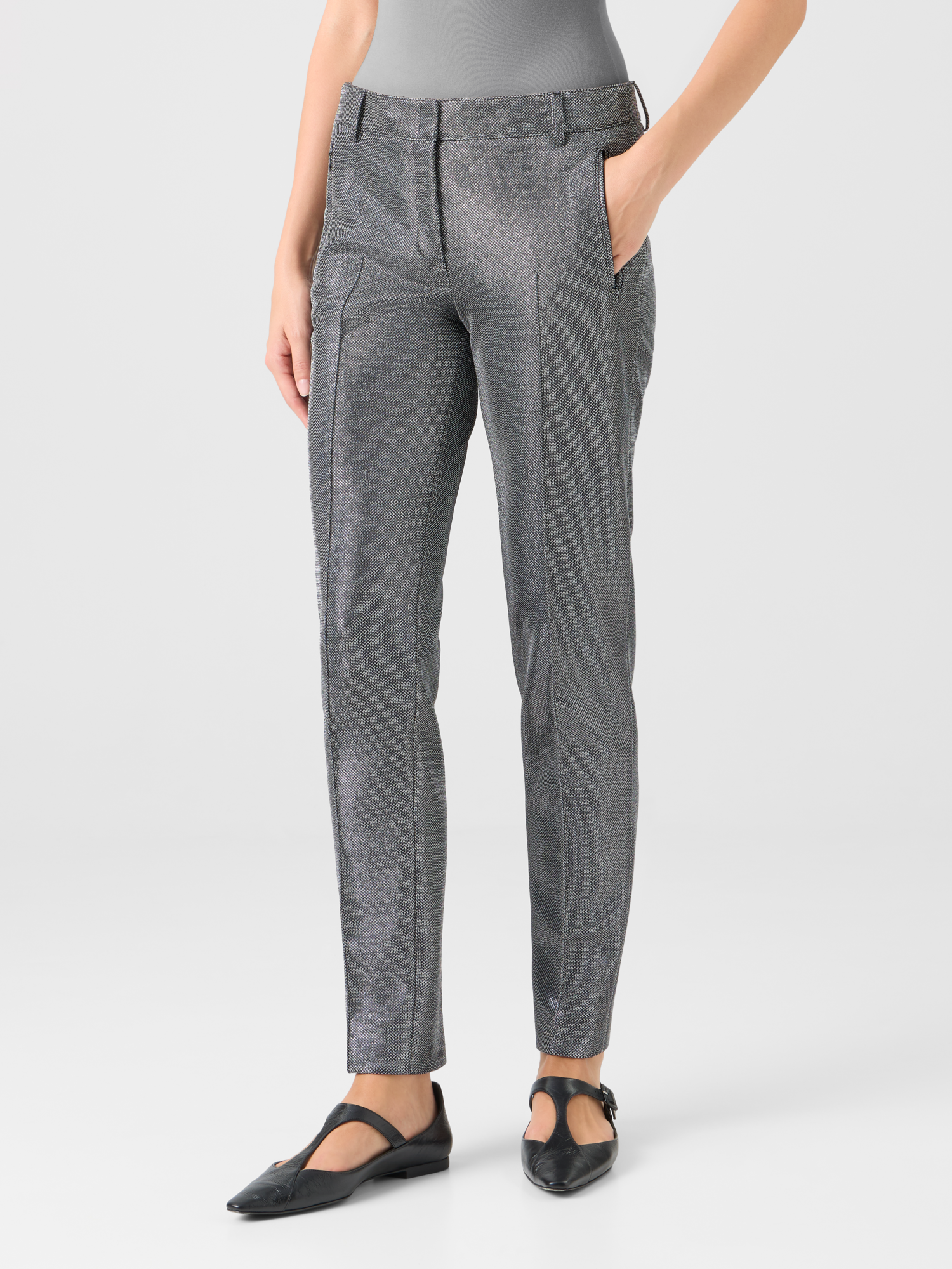 Designer Metallic Birdseye Jersey Pants - grey 