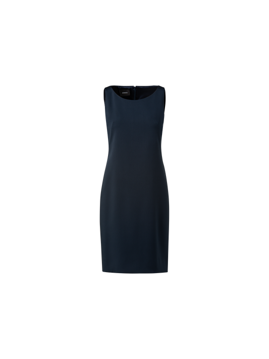 Designer Silk Crêpe Stretch Sheath Dress - navy - blue