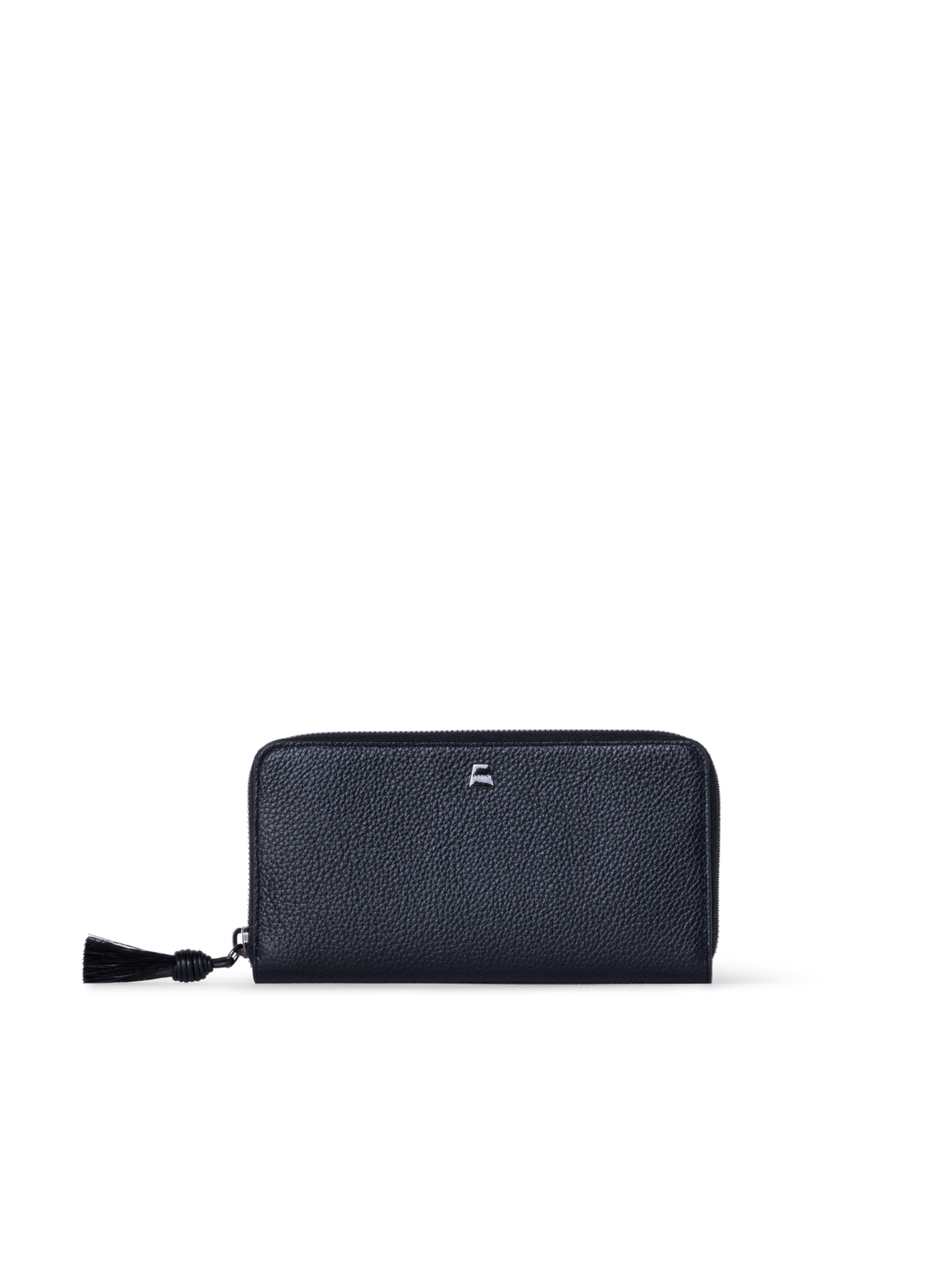 Designer Long Zip Around Wallet in Leather - black
