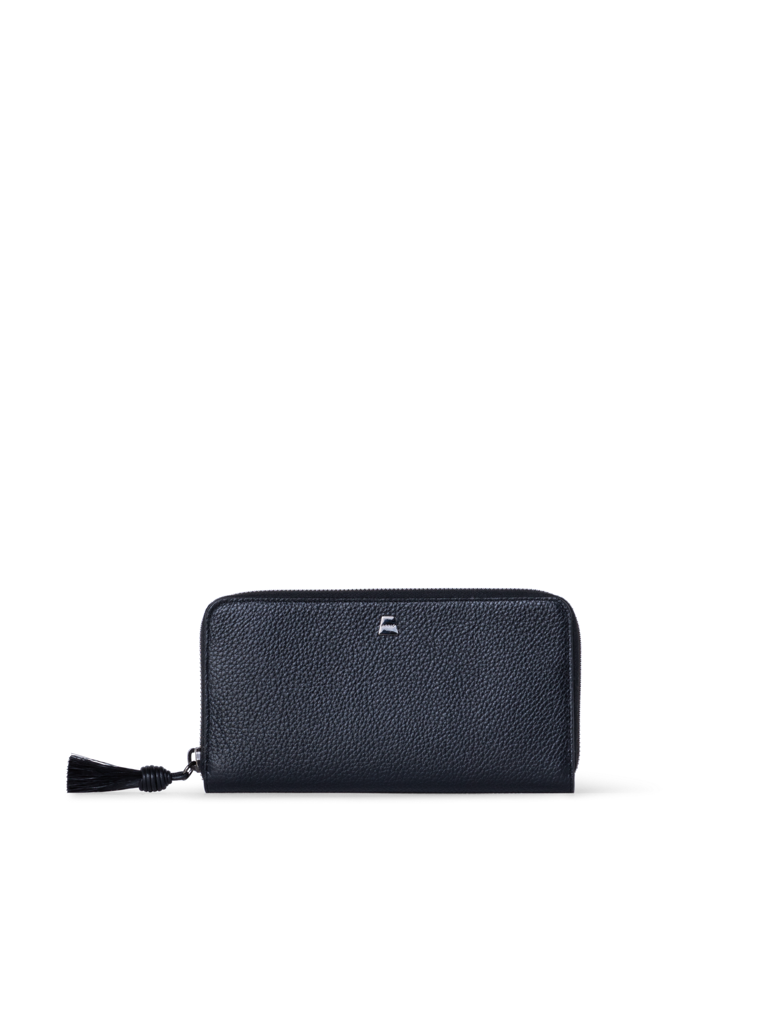 Designer Long Zip Around Wallet in Leather - black