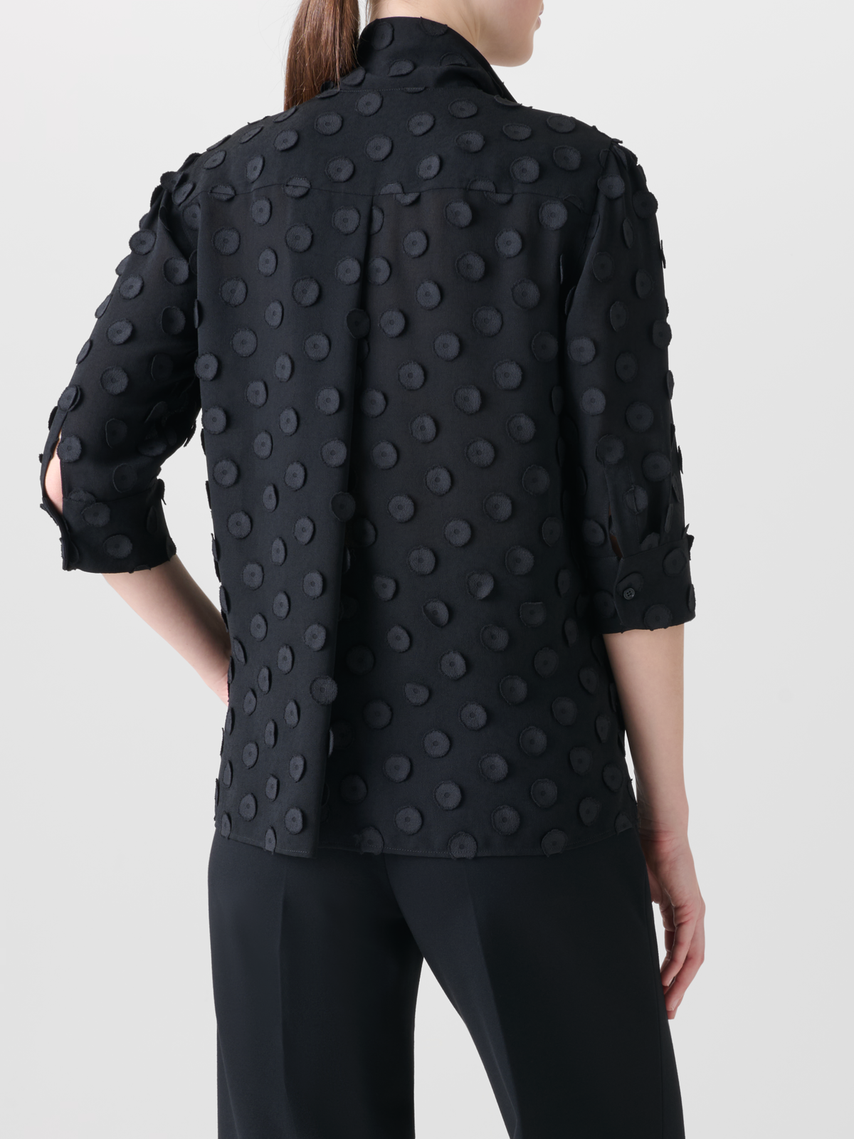 Designer Blouse with Bow and 3D Polka Dots - black - neutral #editorial