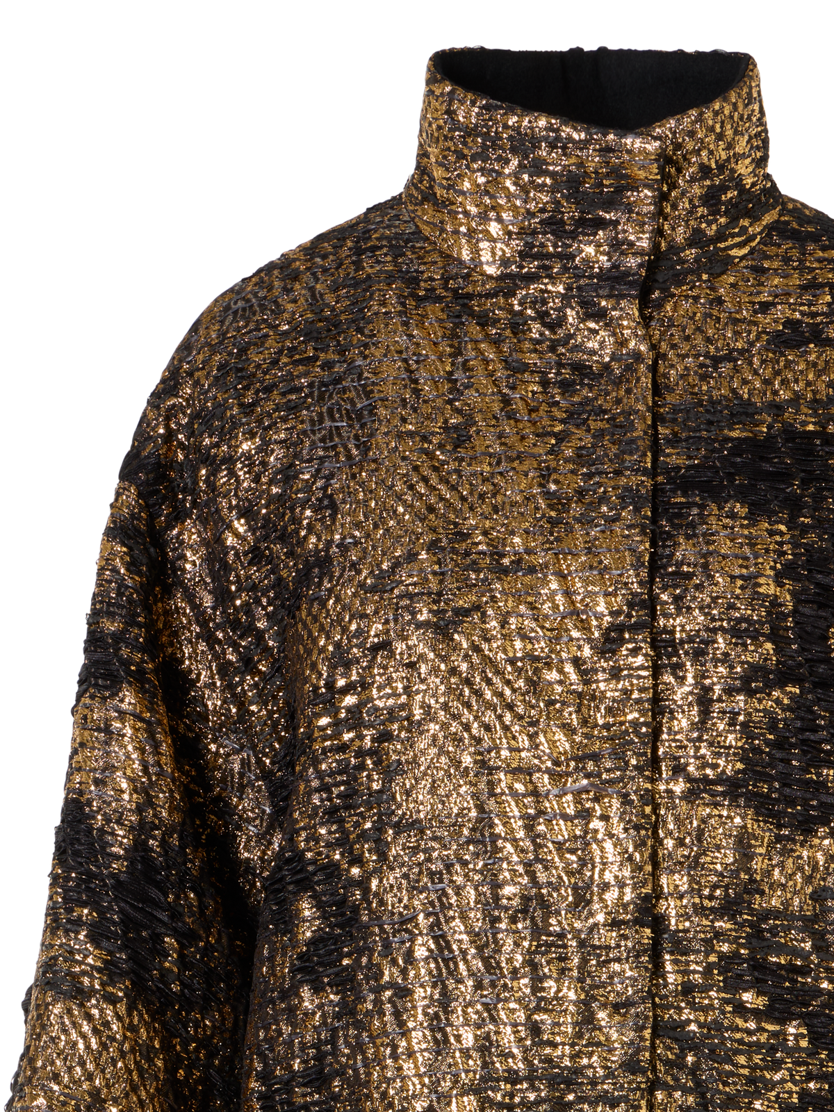 Designer Oversize Fragmented Jacquard Coat in Techno Lamé - black - multicolor - gold