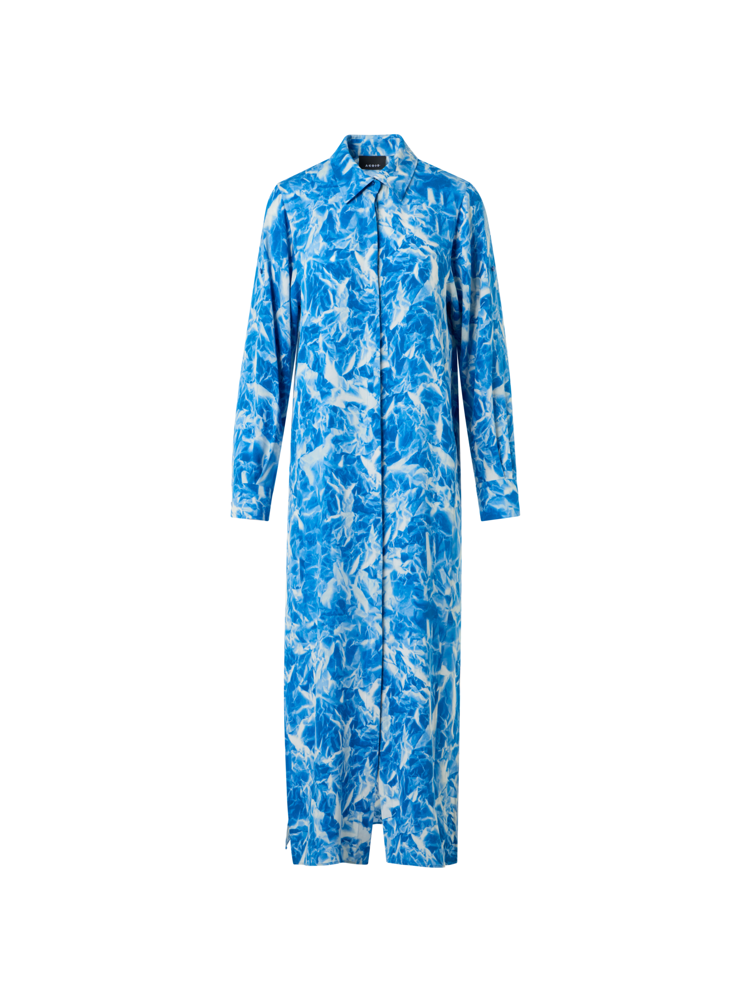 Designer Whitecaps Print Silk Crêpe Midi Tunic Dress - blue - ecru