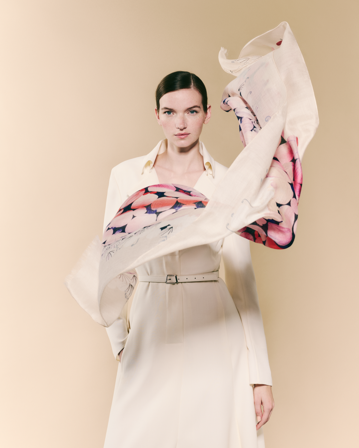 Designer Cashmere Scarf with Silver Dollars Print - multicolor - pink #editorial