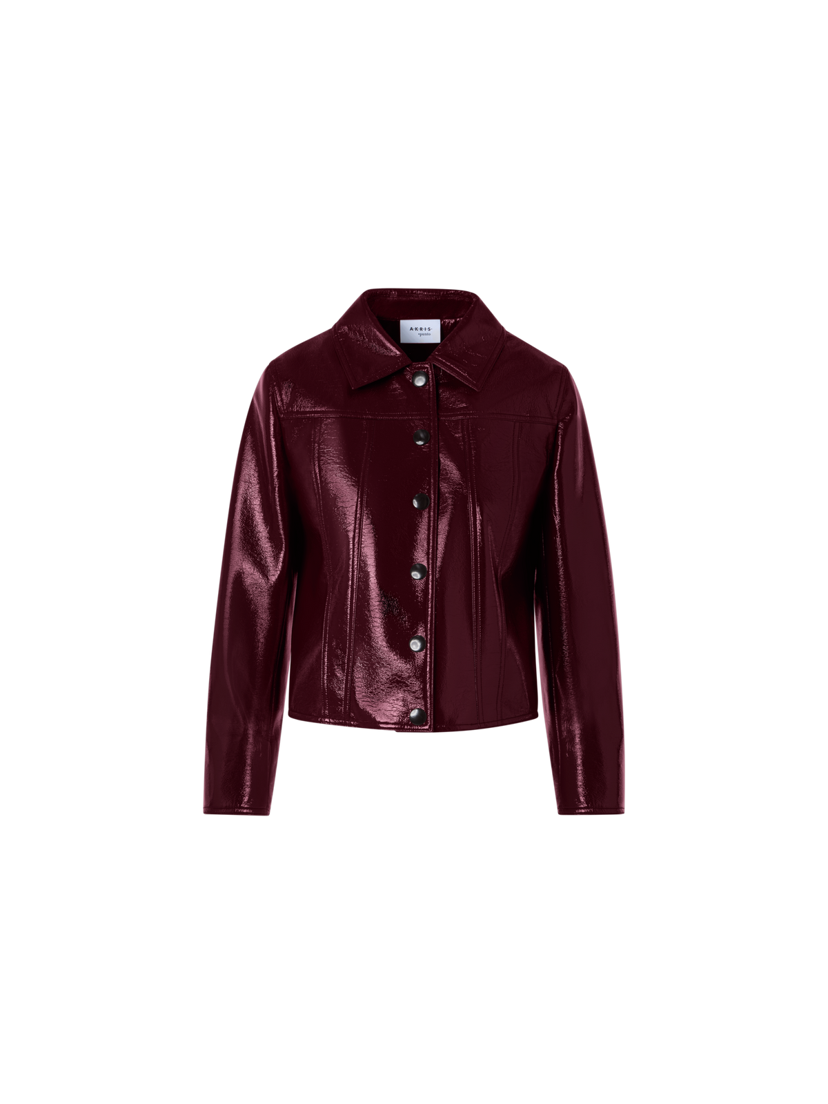 Designer Long-Sleeve Shiny Crinkle Faux-Leather Jacket - red