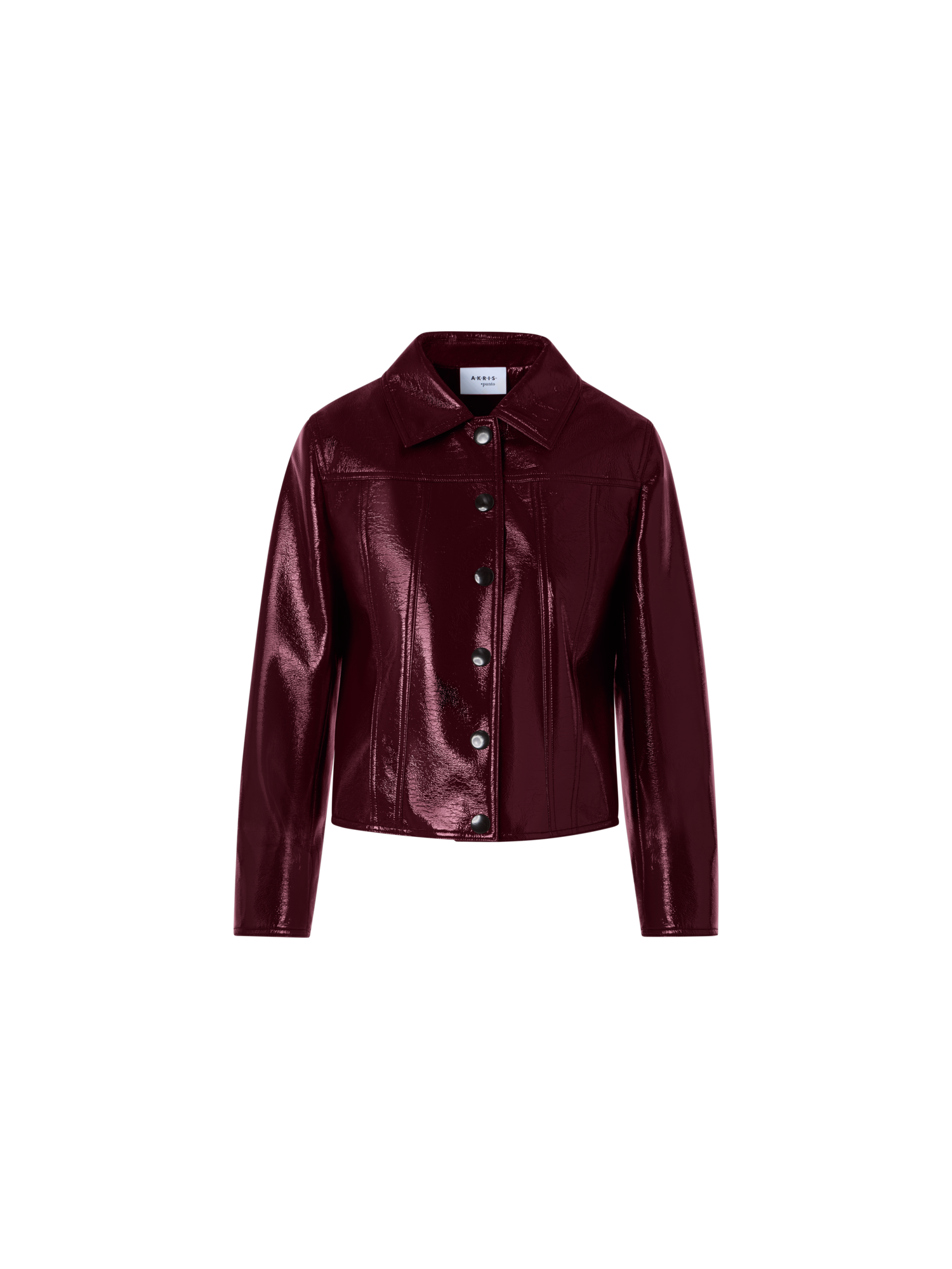 Designer Long-Sleeve Shiny Crinkle Faux-Leather Jacket - red