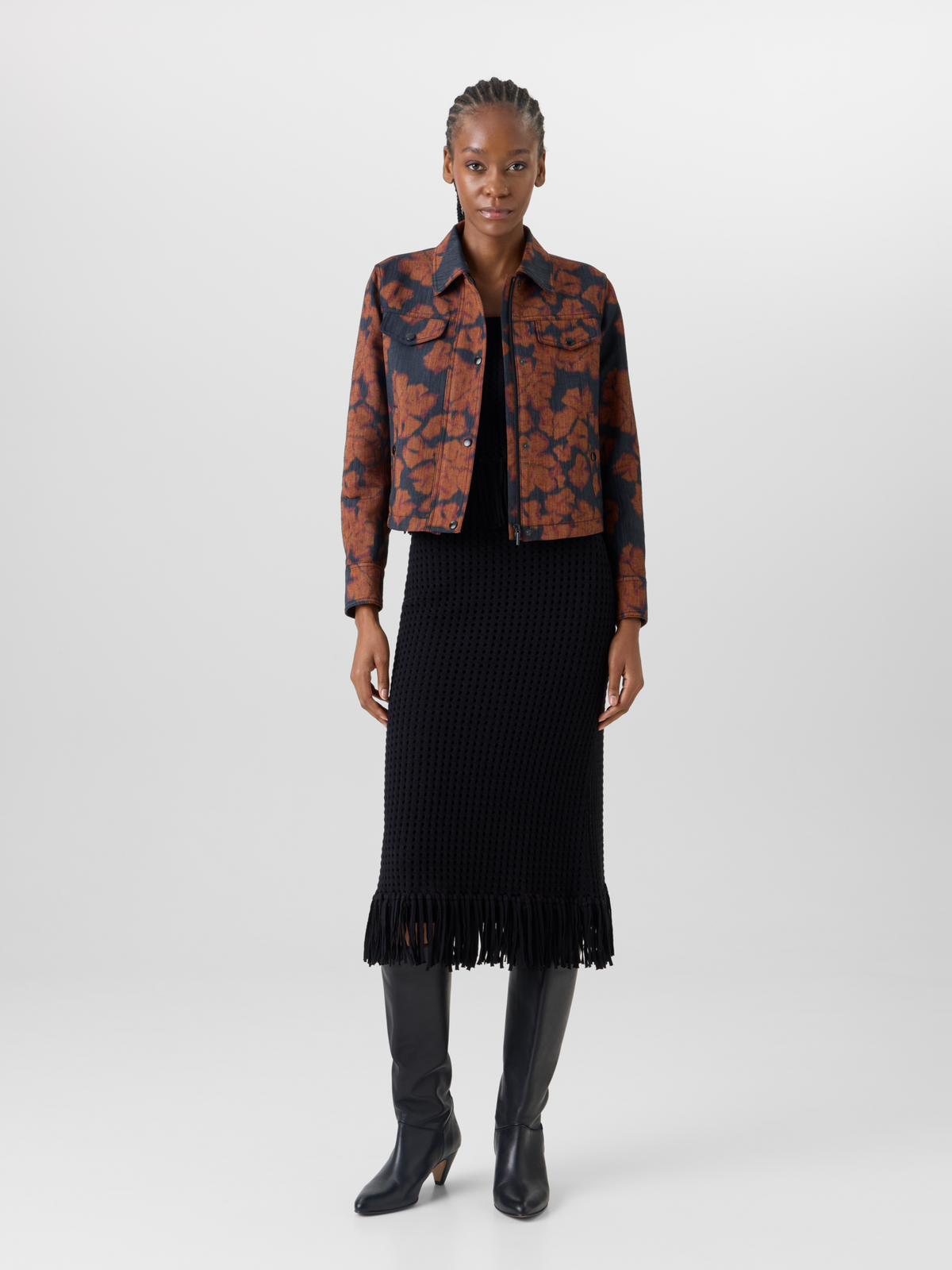 Designer Long-Sleeve Ikat Flower Short Jacket - multicolor #editorial