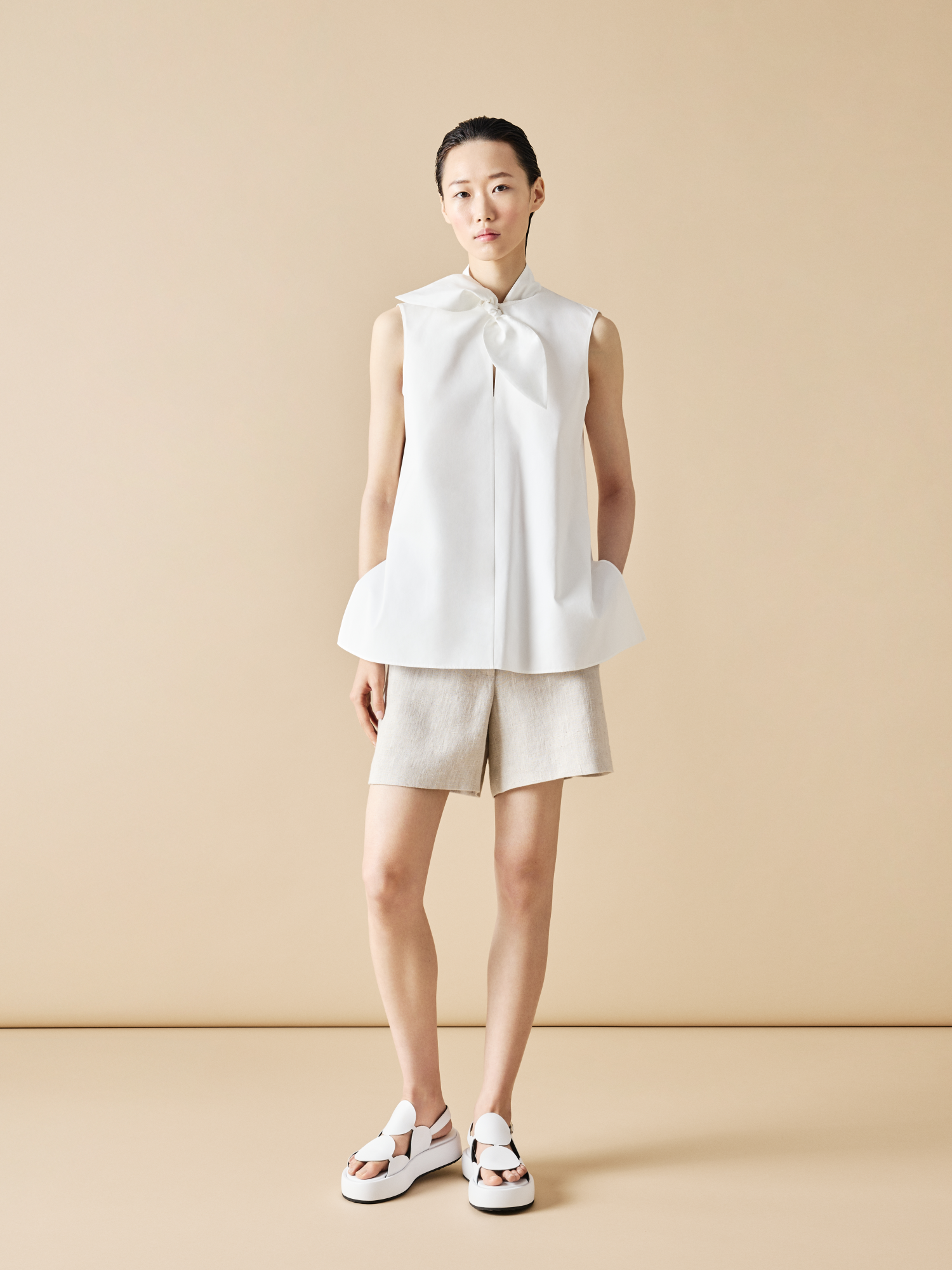 Designer Washed Raw Linen Shorts - neutral - pastel - beige 