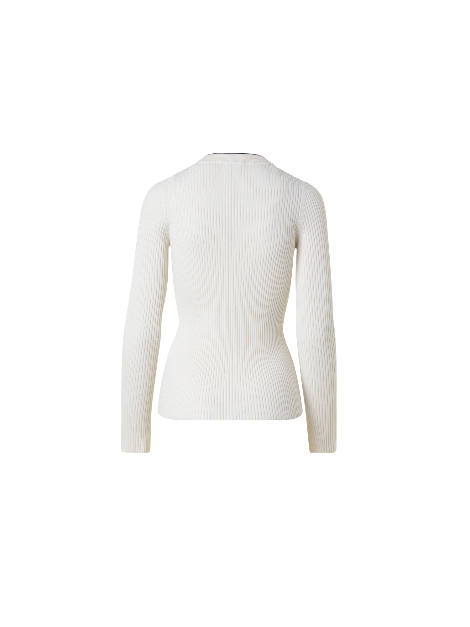 Designer Ribbed Merino Wool Sweater with Contrast Stripe - multicolor - ecru - white