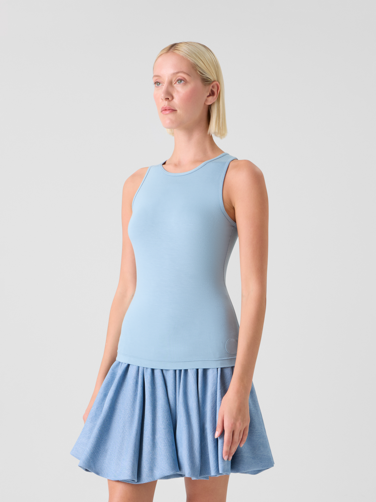 Designer Fitted Speedo Top in Stretch Modal Jersey - pastel - blue #editorial