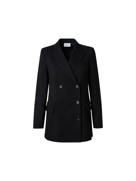 Designer Wool Tricotine Double-Breasted Jacket - black