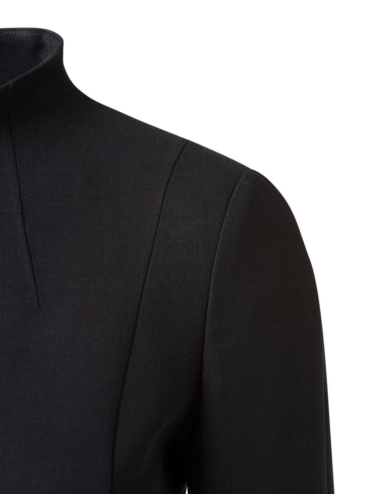 Designer 3/4 Sleeve Wool Double-Face Mock Neck Dress - black