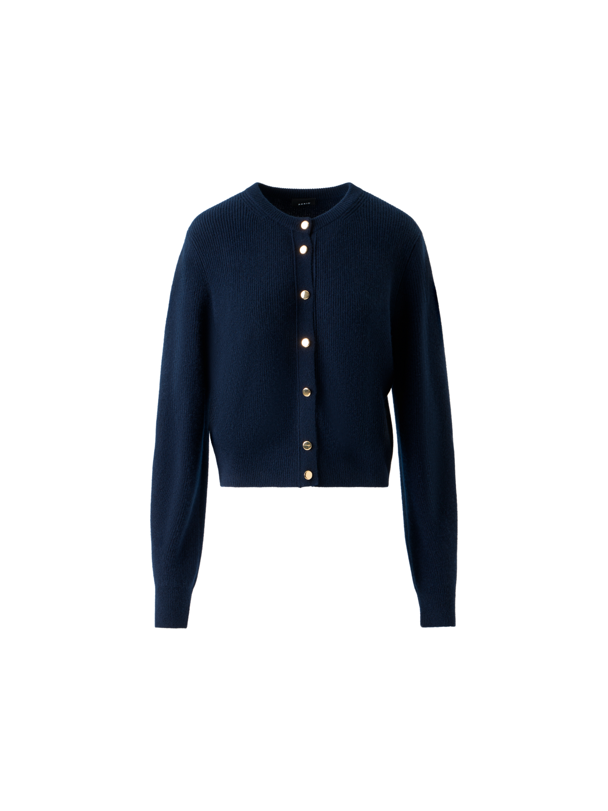 Designer Ribbed Cashmere Cardigan with Gold Buttons - neutral - navy - blue
