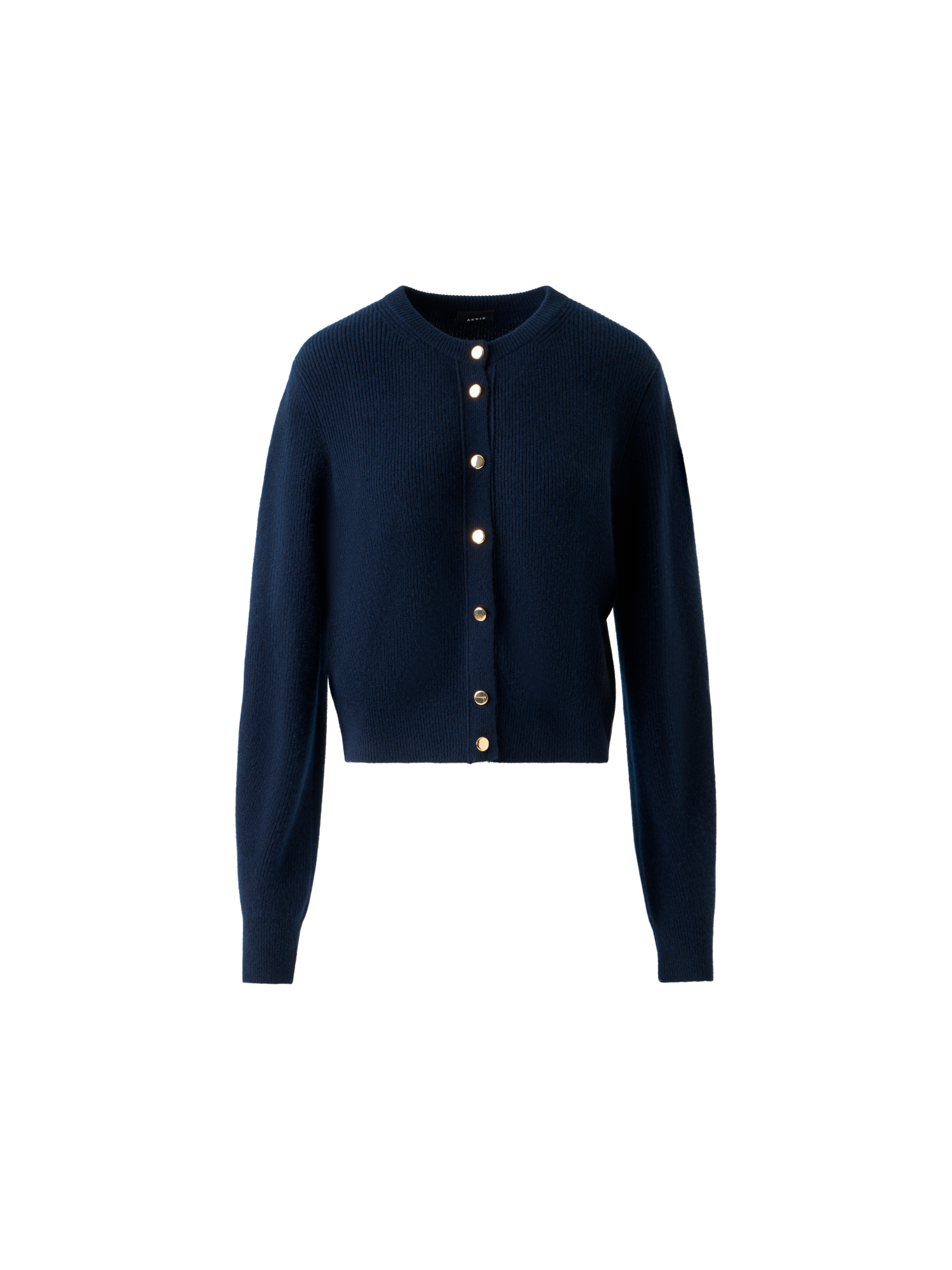 Designer Ribbed Cashmere Cardigan with Gold Buttons - neutral - navy - blue