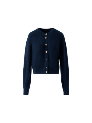 Designer Ribbed Cashmere Cardigan with Gold Buttons - neutral - navy - blue