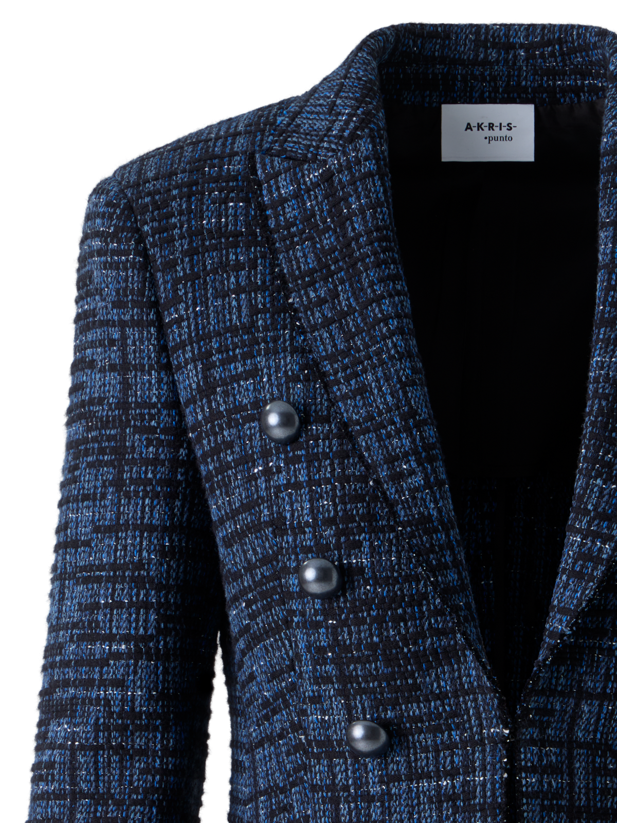 Designer Raw Cotton Stripe Tweed Blazer - blue