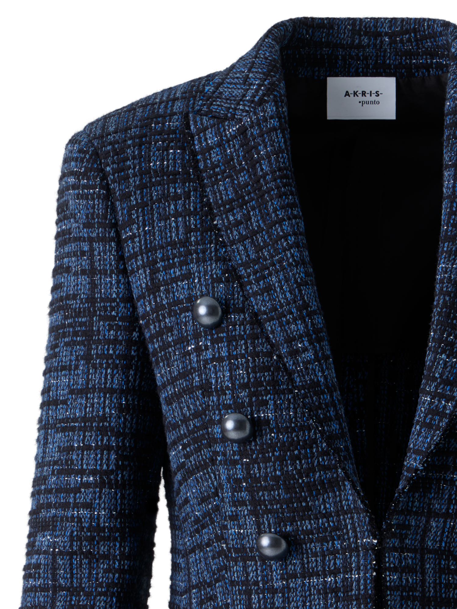 Designer Raw Cotton Stripe Tweed Blazer - blue