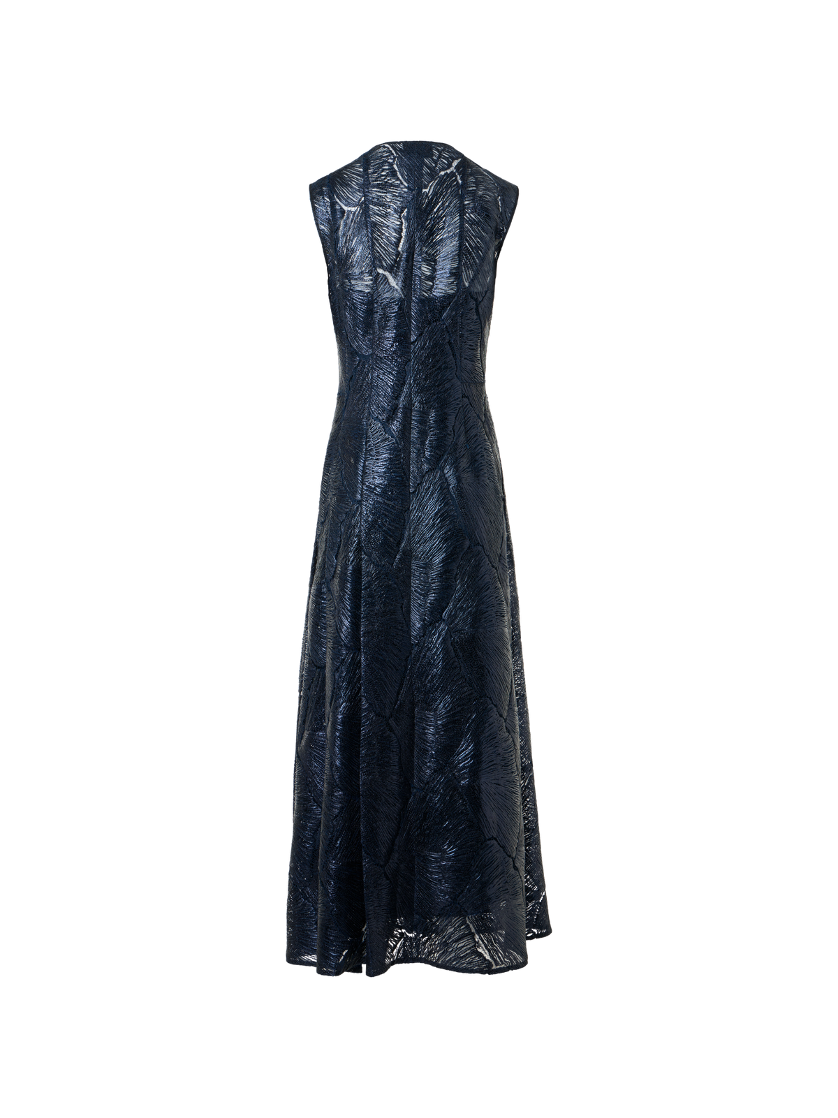 Designer Lacquered Sea Fan Lace Midi Dress - navy - blue