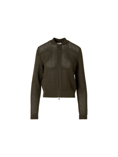 Designer Long-Sleeve Chunky Cotton Mesh Knit Cardigan - green