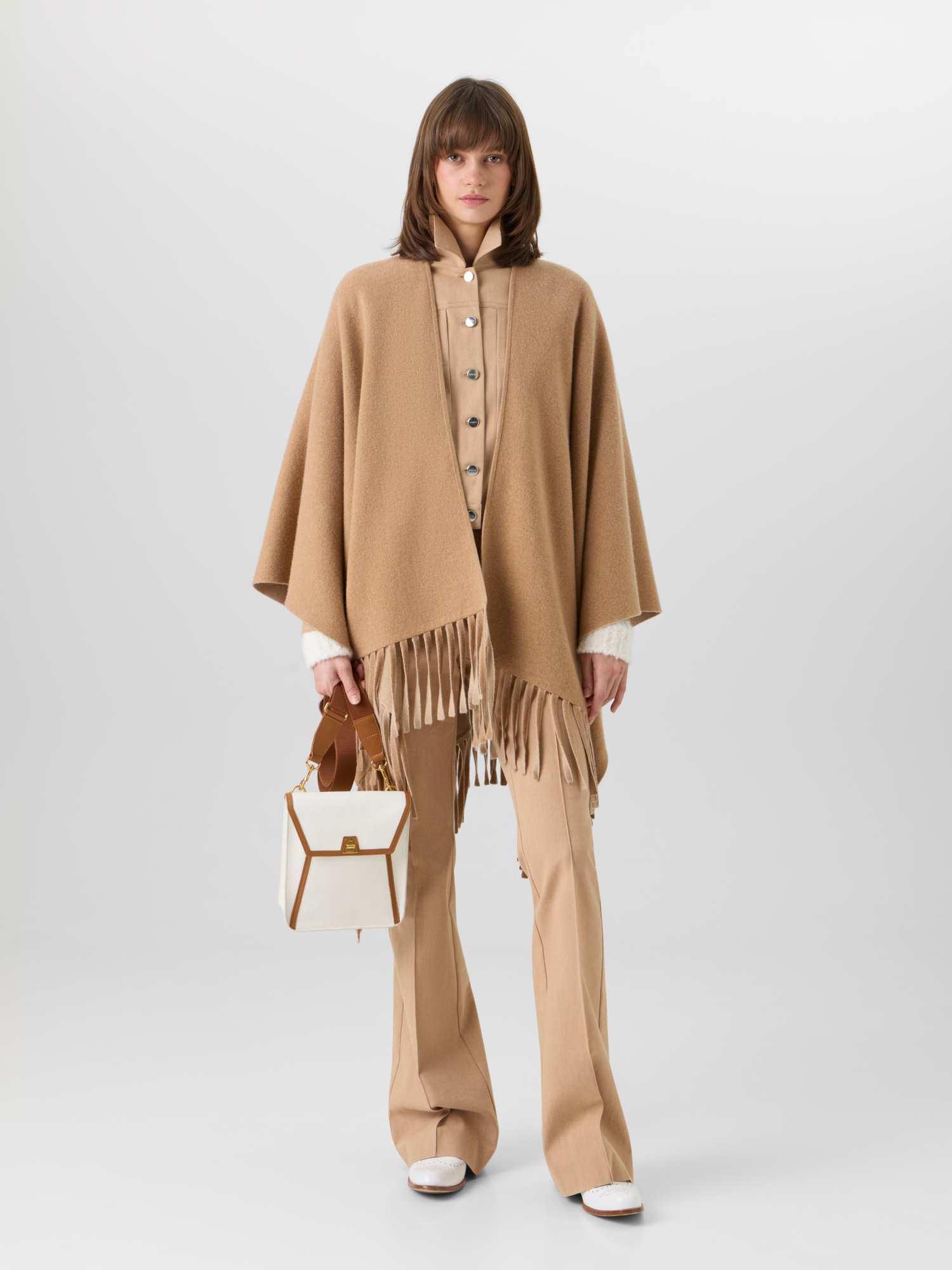 Designer Cashmere Double-Face Knit Cape - brown 