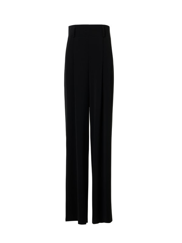 Designer High-Waist Lasercut Crêpe Wide Pants - black