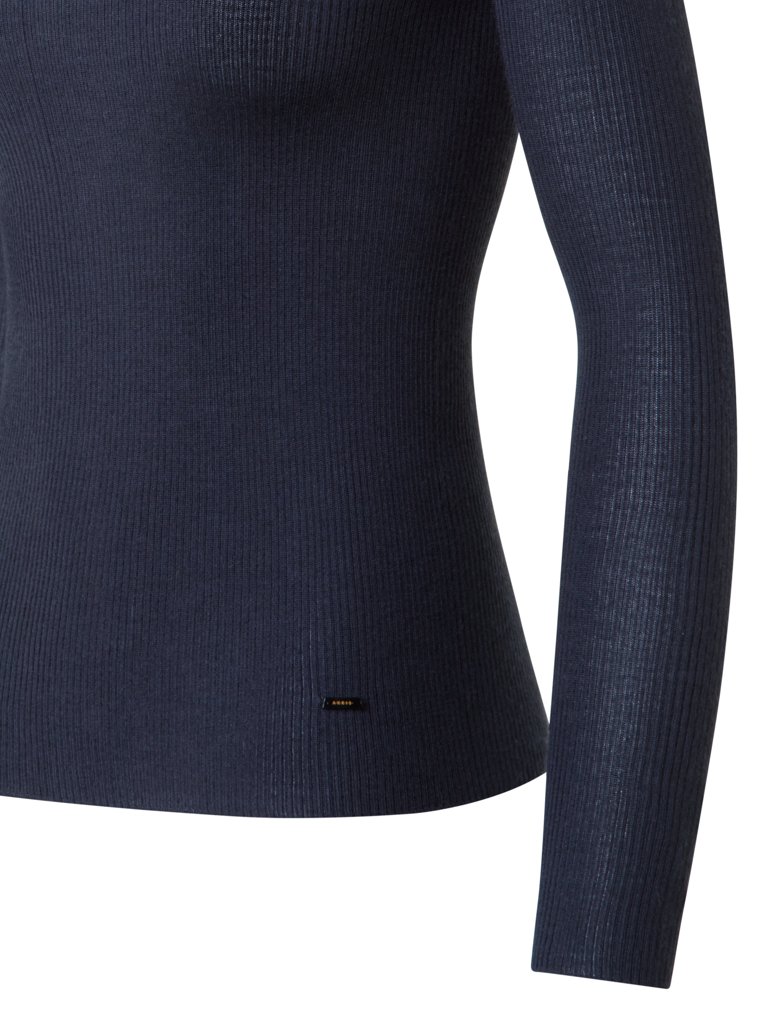 Designer Fine Rib Cashmere Silk Mock Neck Pullover - navy - blue