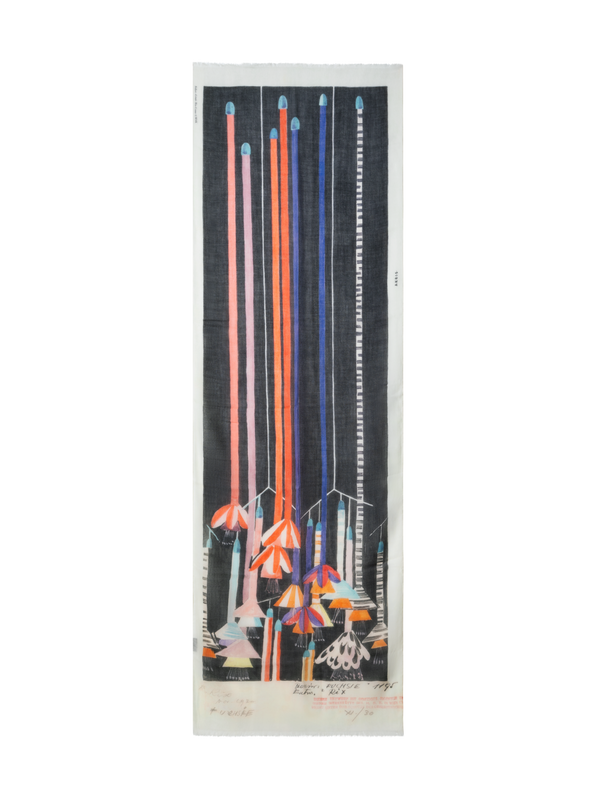 Designer Cashmere Scarf with Fuchsie Print - multicolor