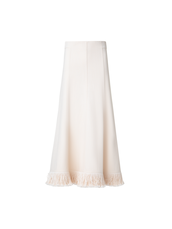 Designer Denim Midi Skirt with Fringes - neutral - pastel - beige