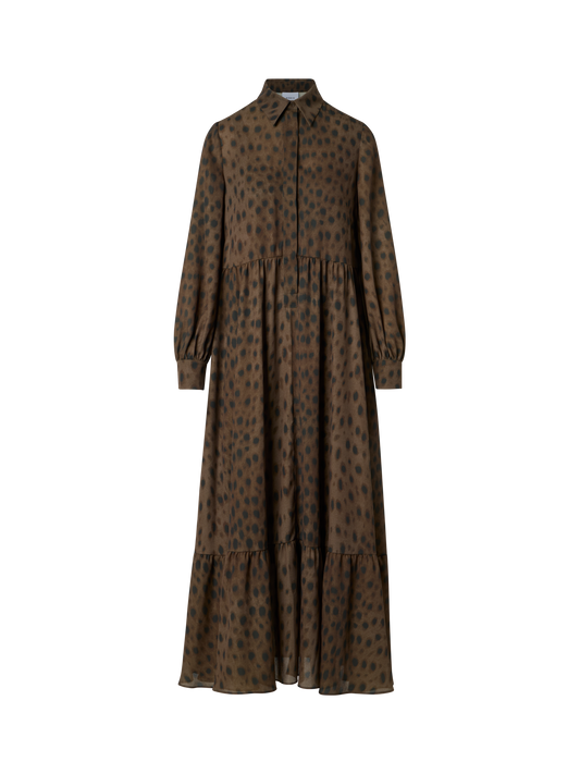 Designer Boho Midi Shirt Dress in Leopard Print - neutral - brown