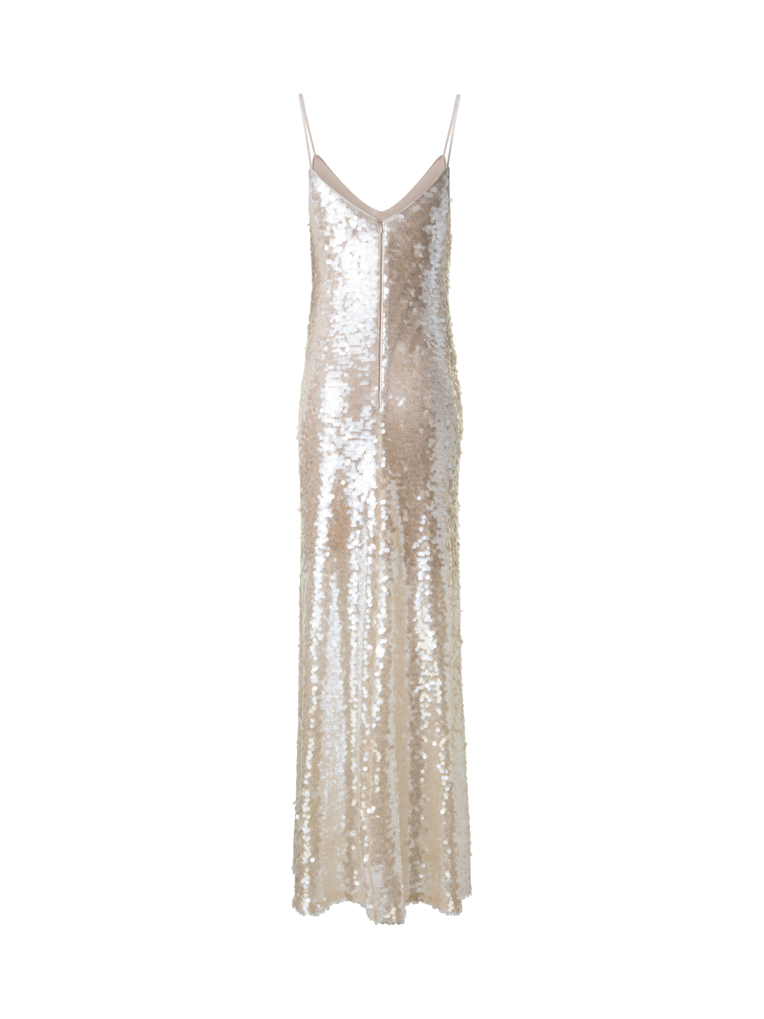 Designer Long Sequined Evening Gown - neutral - pastel - beige