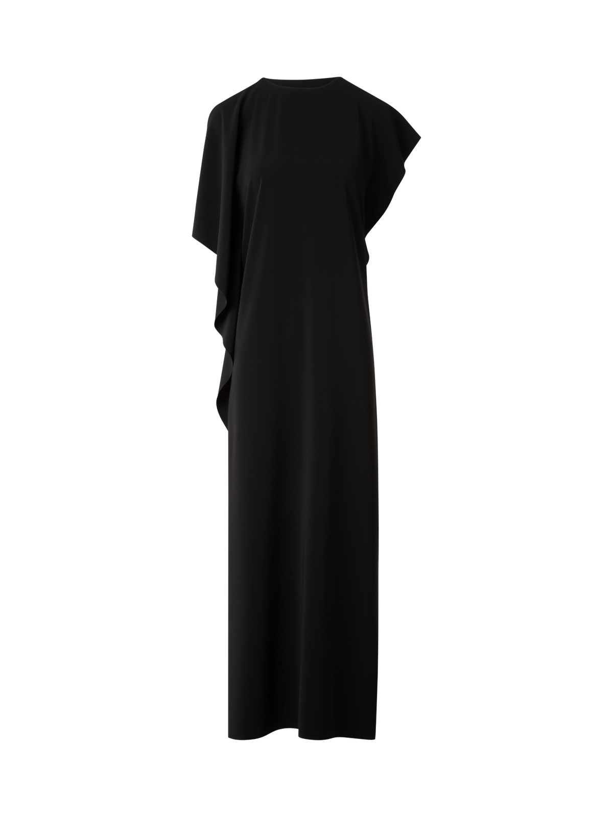 Designer Laser Cut Midi Dress with Off-shoulder Drape - black