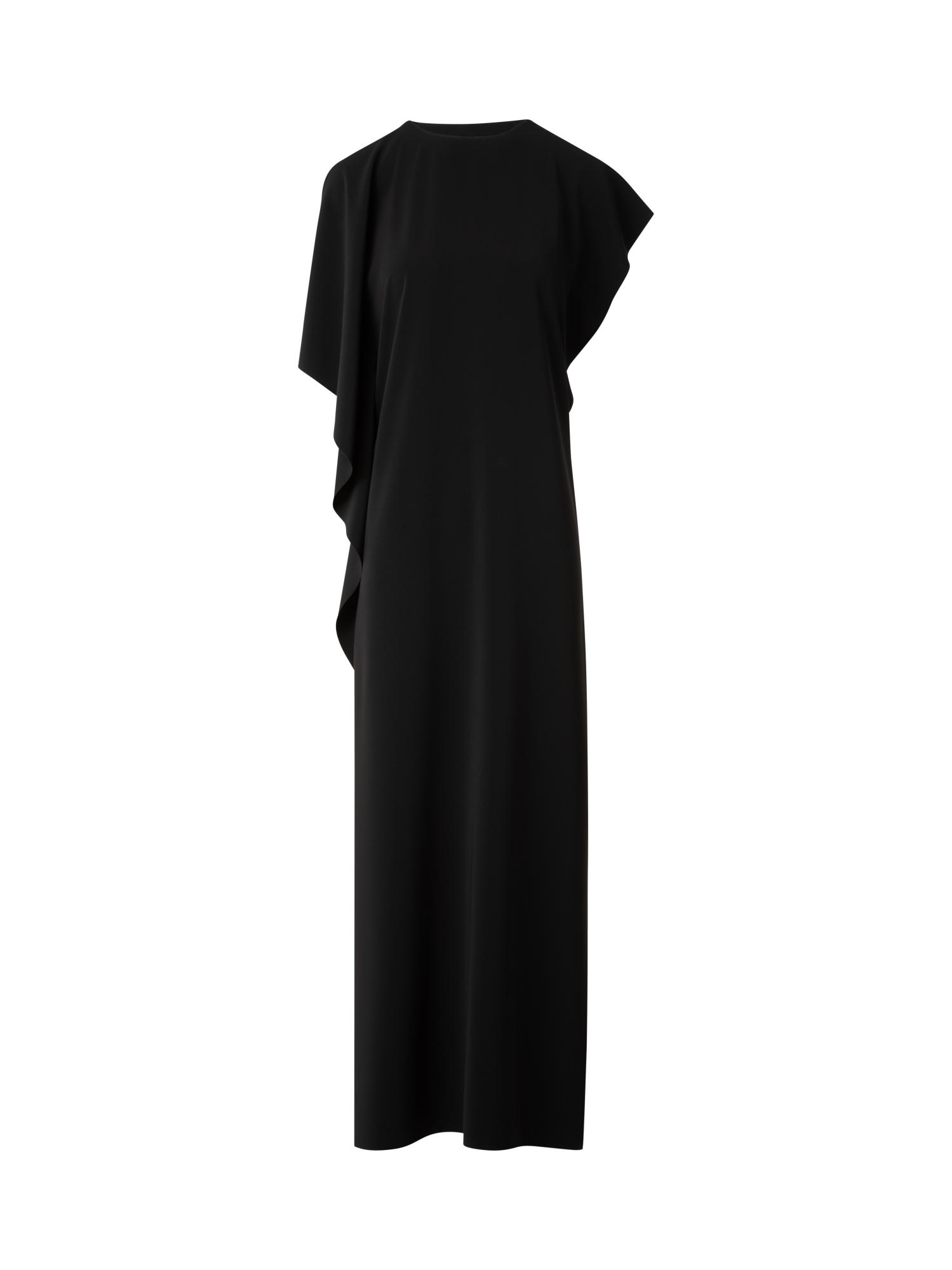 Designer Laser Cut Midi Dress with Off-shoulder Drape - black